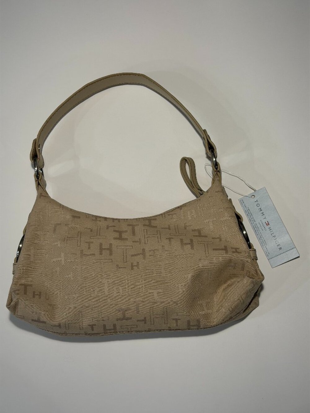 Tommy Hilfiger Small Baguette Bag Vintage y2k Beige/Cream Monogram Print